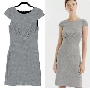 J. Crew 365 Linen Sheath Dress In Mini Houndstooth Print Black White Work Size 2